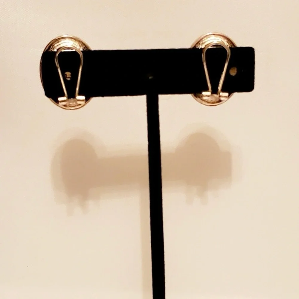 Vintage Earrings Clip On Gold Silver Signed Earrings Chunky Two Tone Jewelry LC